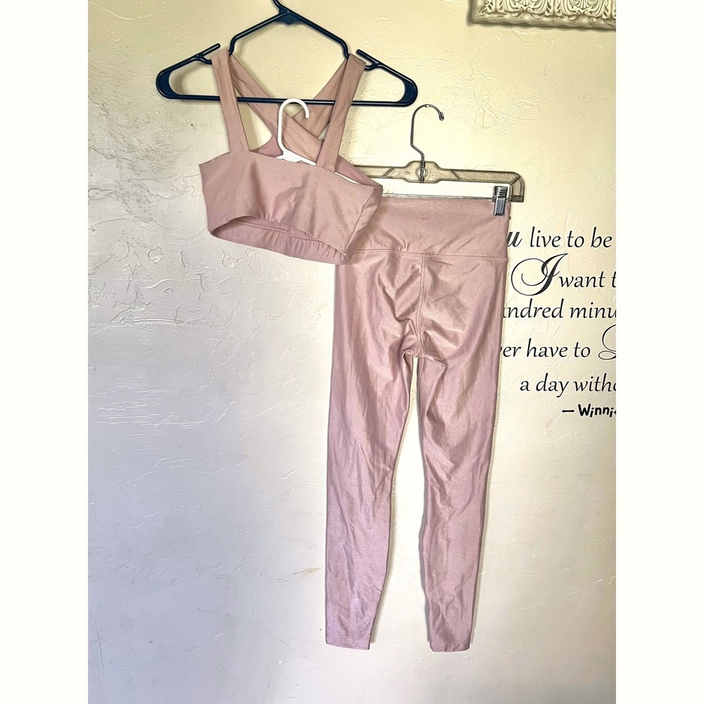All In Motion Womens XS Rose Pink Metallic Ribbed Leggings & Sports Bra Set - Picture 2 of 8